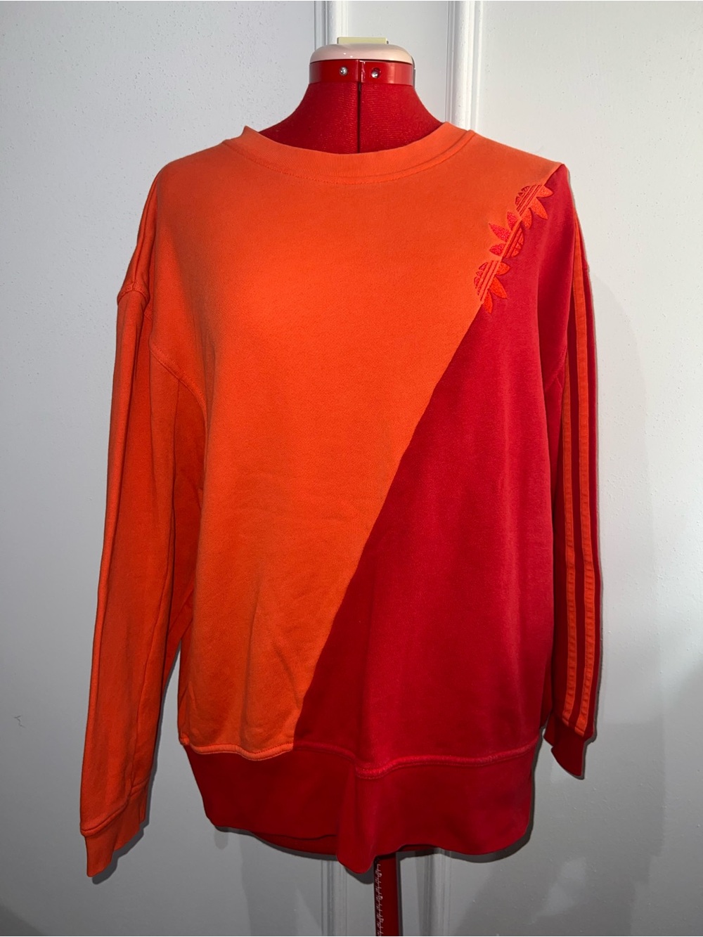 Adidas Women Adilock Sliced Trefoil Colorblock Orange Red Sweatshirt small med